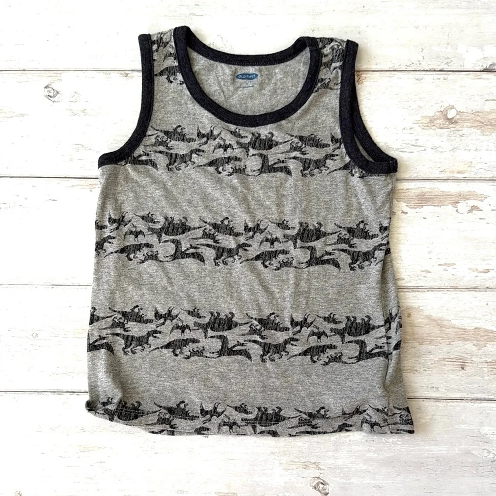 Old Navy 5T Boys Gray Black Dinosaur Print Tank Top Shirt Kids Size 5